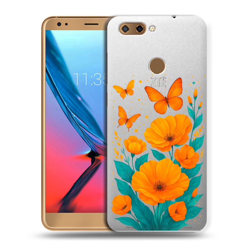 Силиконовый чехол на ZTE Blade V9 с принтом цветы бабочки Силиконовый чехол на ZTE Blade V9 с принтом цветы бабочки