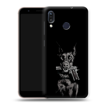 Силиконовый чехол на ASUS ZenFone Max M1 ZB555KL с принтом Доберман и пистолет Силиконовый чехол на ASUS ZenFone Max M1 ZB555KL с принтом Доберман и пистолет