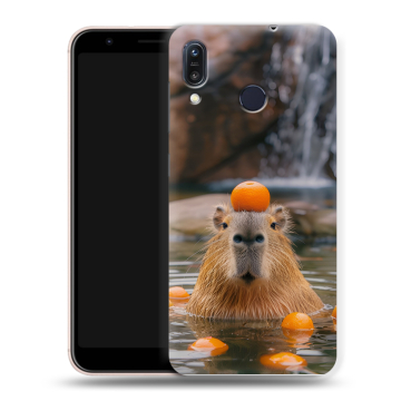Силиконовый чехол на ASUS ZenFone Max M1 ZB555KL с принтом Капибара с апельсином Силиконовый чехол на ASUS ZenFone Max M1 ZB555KL с принтом Капибара с апельсином