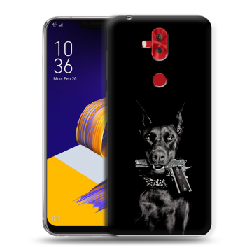 Силиконовый чехол на ASUS ZenFone 5 Lite с принтом Доберман и пистолет Силиконовый чехол на ASUS ZenFone 5 Lite с принтом Доберман и пистолет