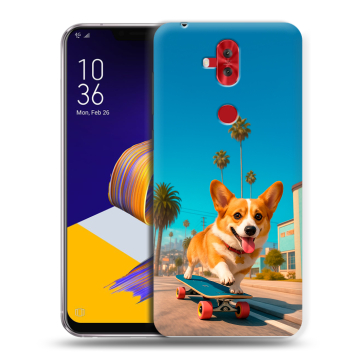 Силиконовый чехол на ASUS ZenFone 5 Lite с принтом Корги на скейте Силиконовый чехол на ASUS ZenFone 5 Lite с принтом Корги на скейте
