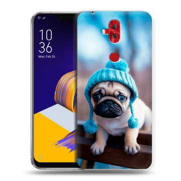 Силиконовый чехол на ASUS ZenFone 5 Lite с принтом Мопс в шапке Силиконовый чехол на ASUS ZenFone 5 Lite с принтом Мопс в шапке