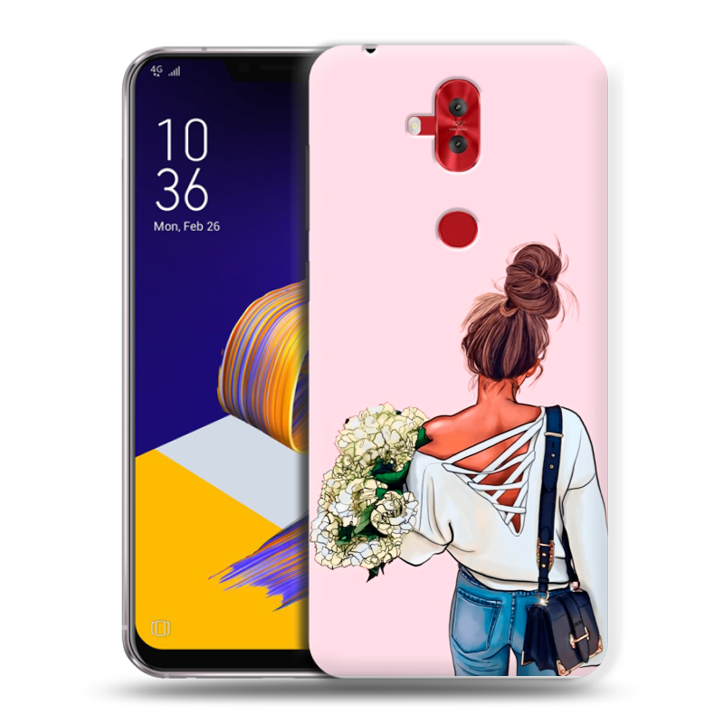 Пластиковый чехол на ASUS ZenFone 5 Lite с принтом Девушка и букет Пластиковый чехол на ASUS ZenFone 5 Lite с принтом Девушка и букет