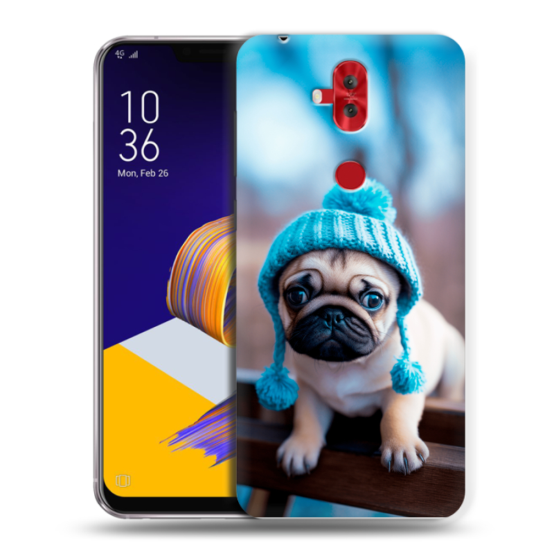 Силиконовый чехол на ASUS ZenFone 5 Lite с принтом Мопс в шапке Силиконовый чехол на ASUS ZenFone 5 Lite с принтом Мопс в шапке