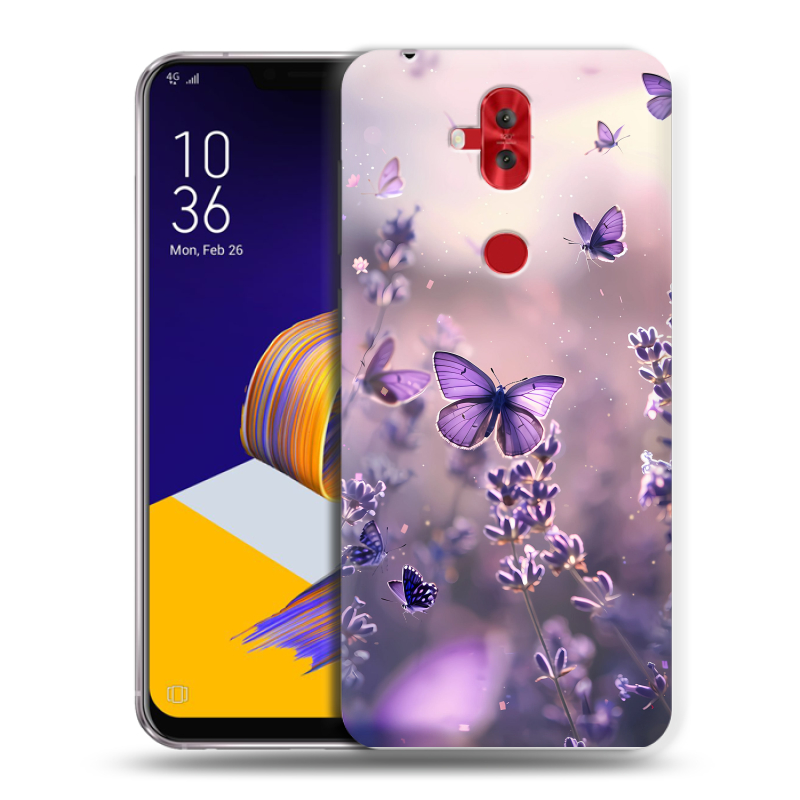 Силиконовый чехол на ASUS ZenFone 5 Lite с принтом бабочки и лаванда Силиконовый чехол на ASUS ZenFone 5 Lite с принтом бабочки и лаванда