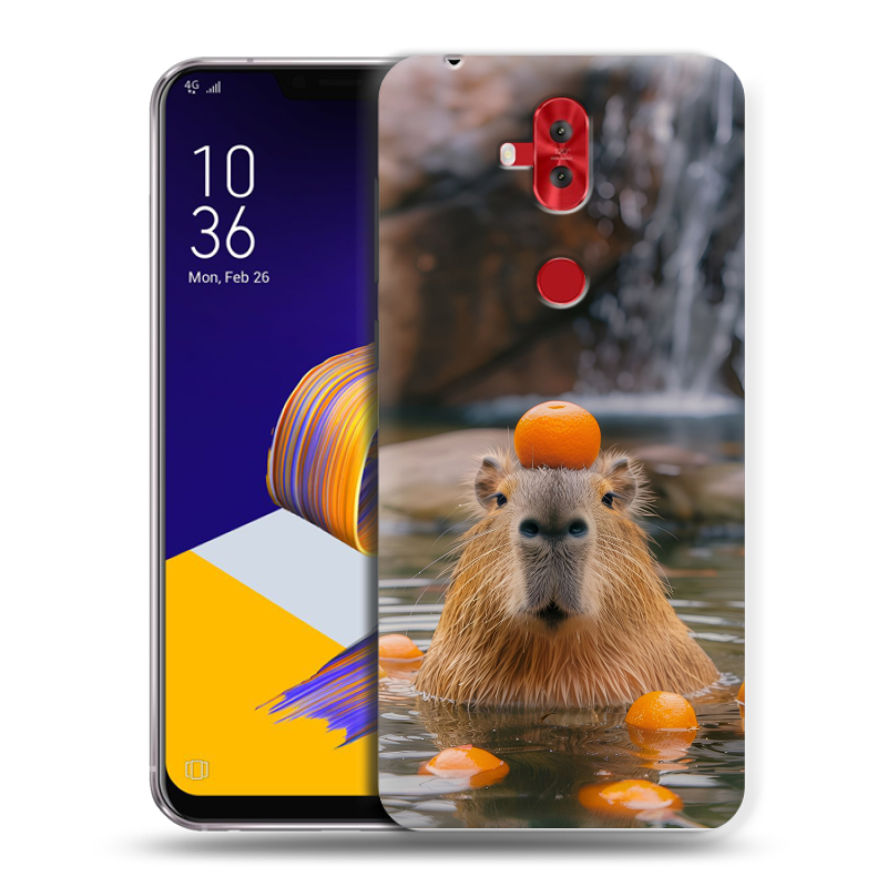 Пластиковый чехол на ASUS ZenFone 5 Lite с принтом Капибара с апельсином Пластиковый чехол на ASUS ZenFone 5 Lite с принтом Капибара с апельсином