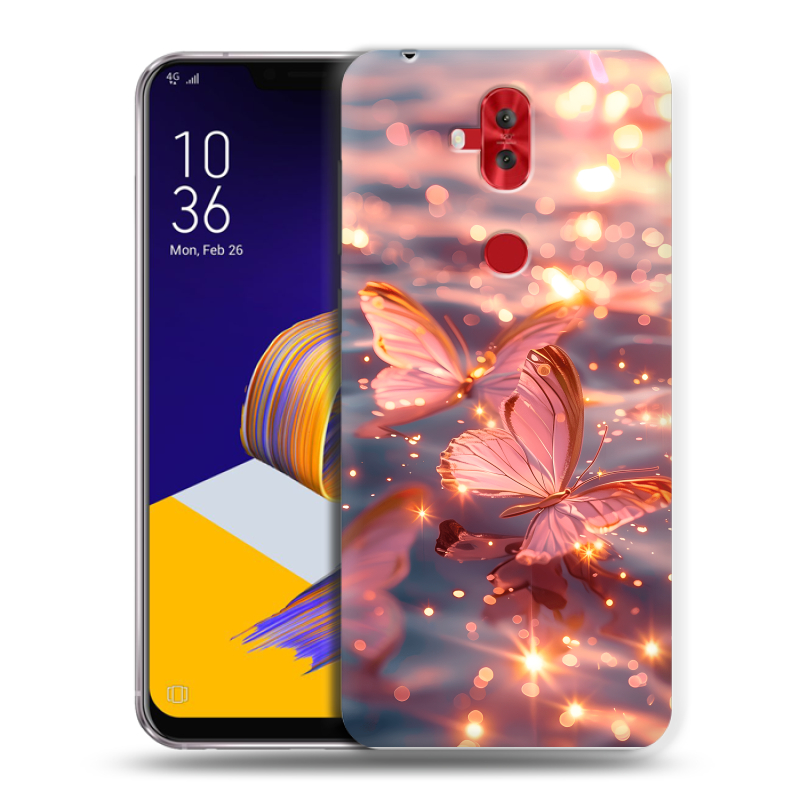 Силиконовый чехол на ASUS ZenFone 5 Lite с принтом бабочки розовые Силиконовый чехол на ASUS ZenFone 5 Lite с принтом бабочки розовые