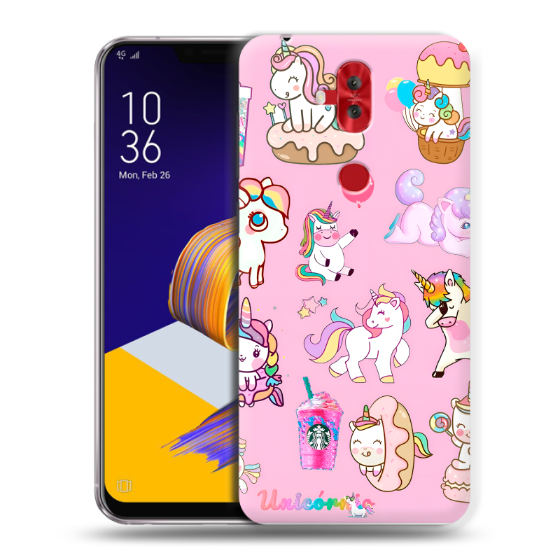 Пластиковый чехол на ASUS ZenFone 5 Lite с принтом розовые единороги Пластиковый чехол на ASUS ZenFone 5 Lite с принтом розовые единороги