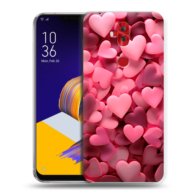 Силиконовый чехол на ASUS ZenFone 5 Lite с принтом розовые сердечки Силиконовый чехол на ASUS ZenFone 5 Lite с принтом розовые сердечки