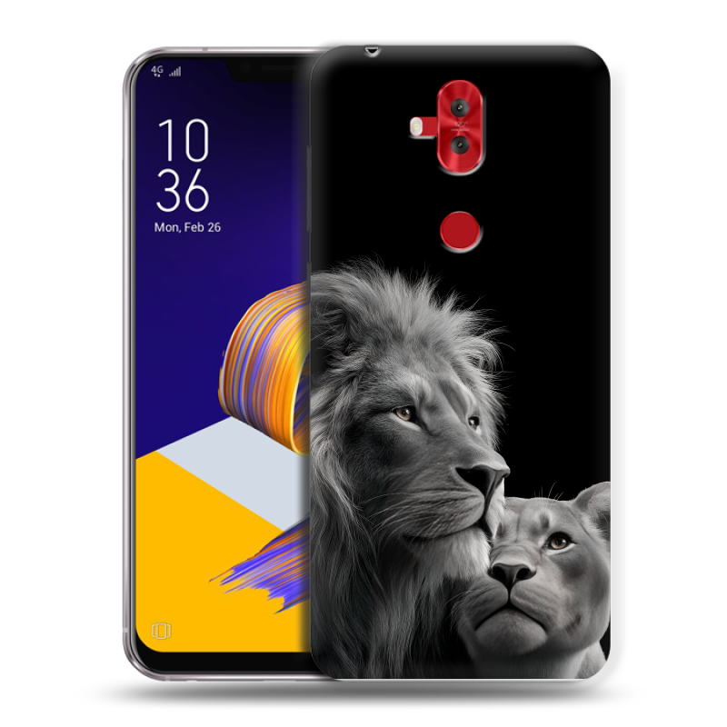 Силиконовый чехол на ASUS ZenFone 5 Lite с принтом Лев кошки Силиконовый чехол на ASUS ZenFone 5 Lite с принтом Лев кошки