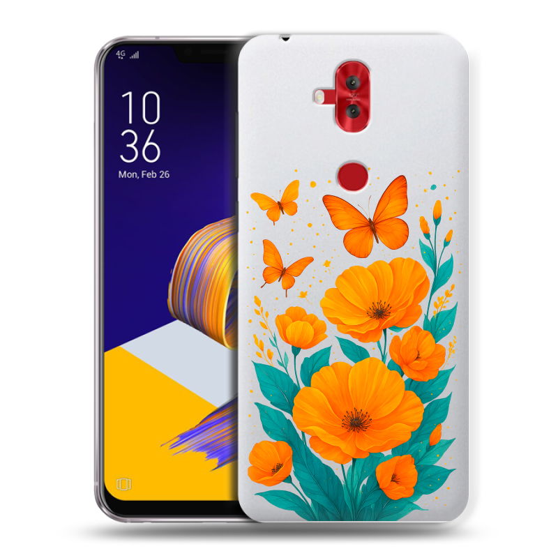 Силиконовый чехол на ASUS ZenFone 5 Lite с принтом цветы бабочки Силиконовый чехол на ASUS ZenFone 5 Lite с принтом цветы бабочки
