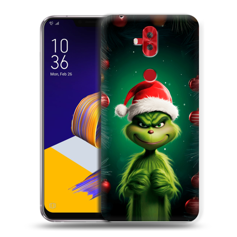 Пластиковый чехол на ASUS ZenFone 5 Lite с принтом Гринч Новый год Рождество Пластиковый чехол на ASUS ZenFone 5 Lite с принтом Гринч Новый год Рождество