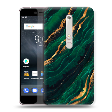 Пластиковый чехол на Nokia 6.1 с принтом Мрамор зеленое золото Пластиковый чехол на Nokia 6.1 с принтом Мрамор зеленое золото