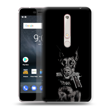 Пластиковый чехол на Nokia 6.1 с принтом Доберман и пистолет Пластиковый чехол на Nokia 6.1 с принтом Доберман и пистолет