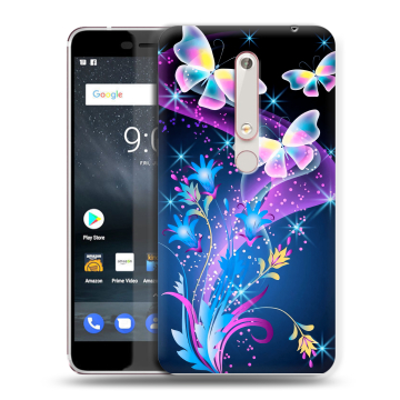 Пластиковый чехол на Nokia 6.1 с принтом Бабочки Пластиковый чехол на Nokia 6.1 с принтом Бабочки