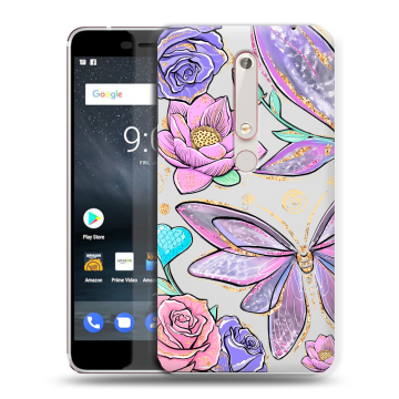 Пластиковый чехол на Nokia 6.1 с принтом Бабочки и цветы Пластиковый чехол на Nokia 6.1 с принтом Бабочки и цветы