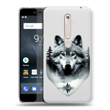 Пластиковый чехол на Nokia 6.1 с принтом Волк в лесу Пластиковый чехол на Nokia 6.1 с принтом Волк в лесу