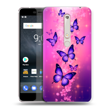 Пластиковый чехол на Nokia 6.1 с принтом Бабочки Пластиковый чехол на Nokia 6.1 с принтом Бабочки