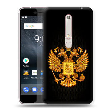 Пластиковый чехол на Nokia 6.1 с принтом Герб России желтый Пластиковый чехол на Nokia 6.1 с принтом Герб России желтый