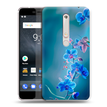 Пластиковый чехол на Nokia 6.1 с принтом Голубые цветы Пластиковый чехол на Nokia 6.1 с принтом Голубые цветы