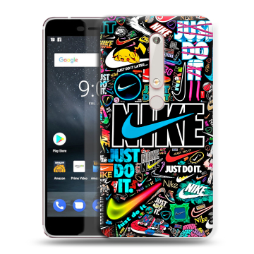 Пластиковый чехол на Nokia 6.1 с принтом найк nike черный