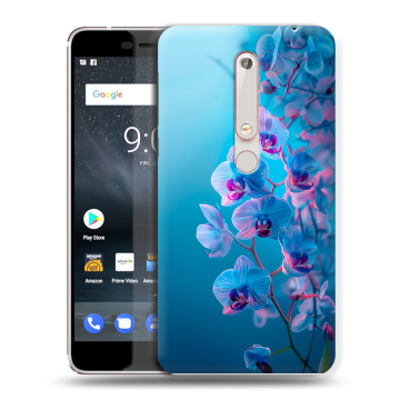 Пластиковый чехол на Nokia 6.1 с принтом голубые орхидеи Пластиковый чехол на Nokia 6.1 с принтом голубые орхидеи