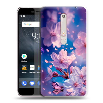 Пластиковый чехол на Nokia 6.1 с принтом цветы бабочки Пластиковый чехол на Nokia 6.1 с принтом цветы бабочки