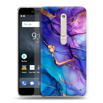 Пластиковый чехол на Nokia 6.1 с принтом синий мрамор Пластиковый чехол на Nokia 6.1 с принтом синий мрамор