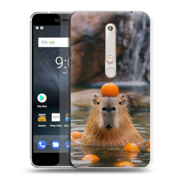Пластиковый чехол на Nokia 6.1 с принтом Капибара с апельсином Пластиковый чехол на Nokia 6.1 с принтом Капибара с апельсином