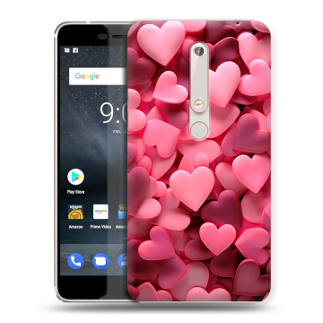 Пластиковый чехол на Nokia 6.1 с принтом розовые сердечки Пластиковый чехол на Nokia 6.1 с принтом розовые сердечки