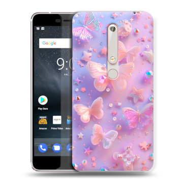 Пластиковый чехол на Nokia 6.1 с принтом Бабочки Пластиковый чехол на Nokia 6.1 с принтом Бабочки