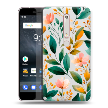 Пластиковый чехол на Nokia 6.1 с принтом Цветы паттерн