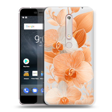 Пластиковый чехол на Nokia 6.1 с принтом Бежевые цветы