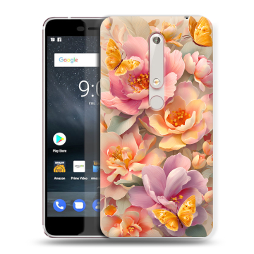 Пластиковый чехол на Nokia 6.1 с принтом Цветы и бабочки