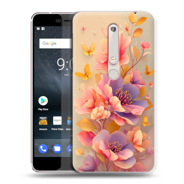 Пластиковый чехол на Nokia 6.1 с принтом Цветы и бабочки