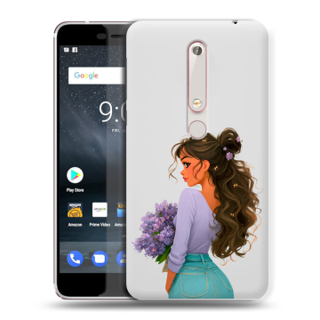 Пластиковый чехол на Nokia 6.1 с принтом девушка цветы