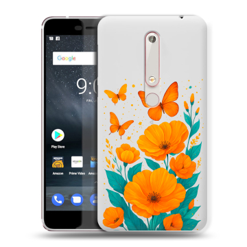 Пластиковый чехол на Nokia 6.1 с принтом цветы бабочки