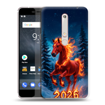 Пластиковый чехол на Nokia 6.1 с принтом Новый год коня