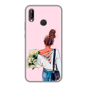 Силиконовый чехол на Huawei P20 Lite с принтом Девушка и букет Силиконовый чехол на Huawei P20 Lite с принтом Девушка и букет