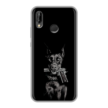 Силиконовый чехол на Huawei P20 Lite с принтом Доберман и пистолет Силиконовый чехол на Huawei P20 Lite с принтом Доберман и пистолет