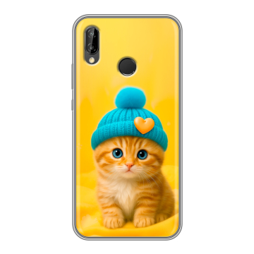 Силиконовый чехол на Huawei P20 Lite с принтом Котенок в шапке Силиконовый чехол на Huawei P20 Lite с принтом Котенок в шапке