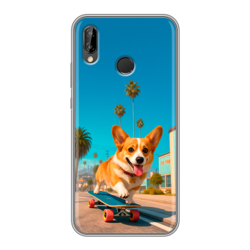 Силиконовый чехол на Huawei P20 Lite с принтом Корги на скейте Силиконовый чехол на Huawei P20 Lite с принтом Корги на скейте