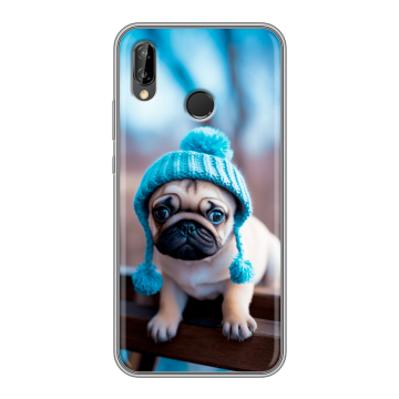 Силиконовый чехол на Huawei P20 Lite с принтом Мопс в шапке Силиконовый чехол на Huawei P20 Lite с принтом Мопс в шапке
