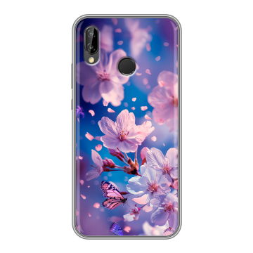 Силиконовый чехол на Huawei P20 Lite с принтом цветы бабочки Силиконовый чехол на Huawei P20 Lite с принтом цветы бабочки