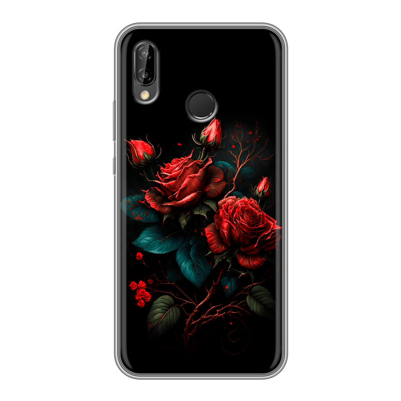 Силиконовый противоударный чехол на Huawei P20 Lite с принтом Розы красные Силиконовый противоударный чехол на Huawei P20 Lite с принтом Розы красные