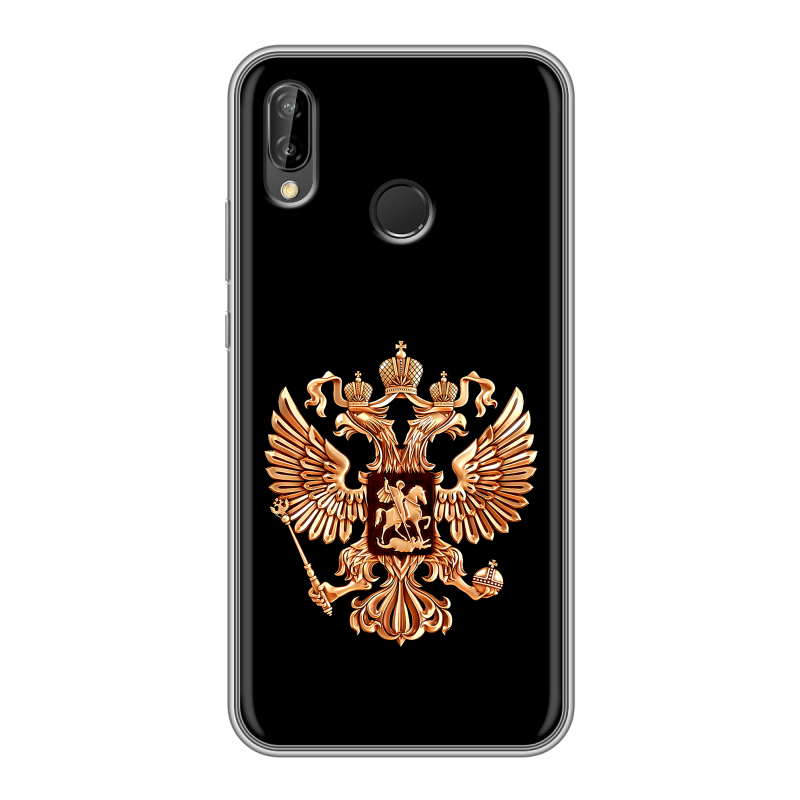 Силиконовый противоударный чехол на Huawei P20 Lite с принтом Герб России золотой Силиконовый противоударный чехол на Huawei P20 Lite с принтом Герб России золотой