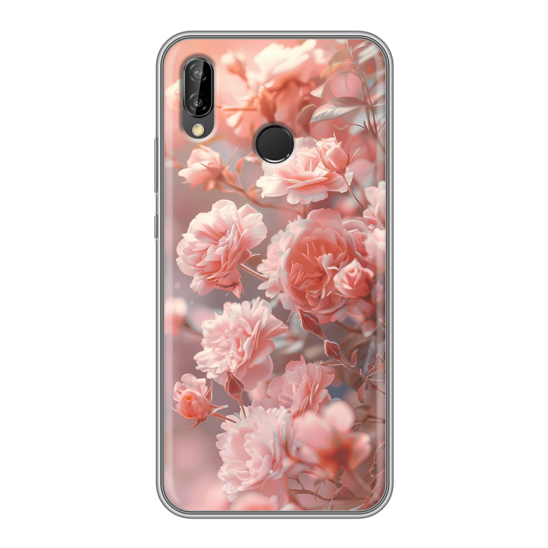 Силиконовый противоударный чехол на Huawei P20 Lite с принтом Розовые розы Силиконовый противоударный чехол на Huawei P20 Lite с принтом Розовые розы