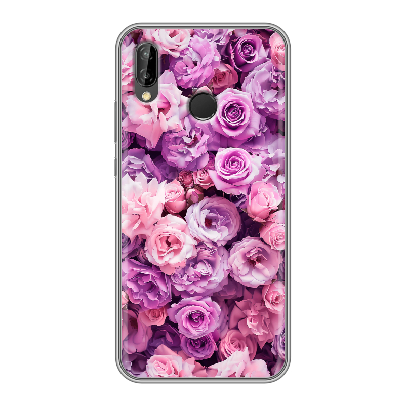 Силиконовый противоударный чехол на Huawei P20 Lite с принтом лавандовые розы Силиконовый противоударный чехол на Huawei P20 Lite с принтом лавандовые розы