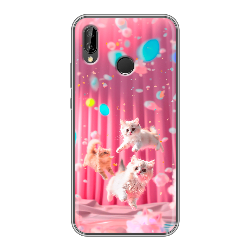 Силиконовый противоударный чехол на Huawei P20 Lite с принтом милые котики Силиконовый противоударный чехол на Huawei P20 Lite с принтом милые котики