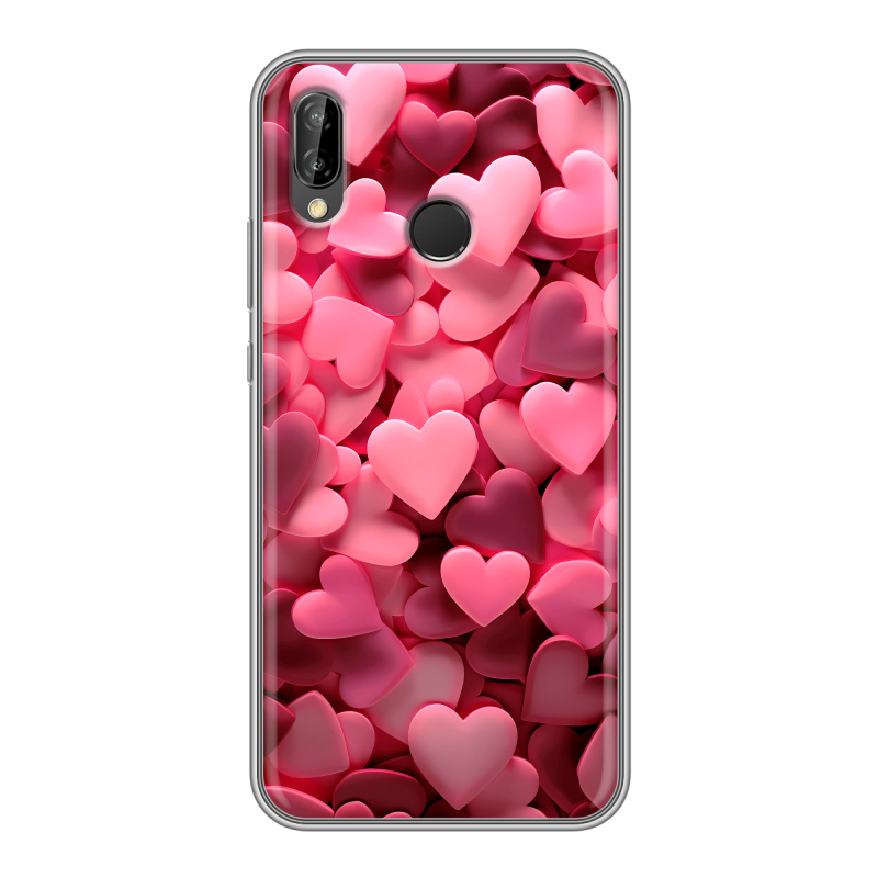 Силиконовый чехол на Huawei P20 Lite с принтом розовые сердечки Силиконовый чехол на Huawei P20 Lite с принтом розовые сердечки